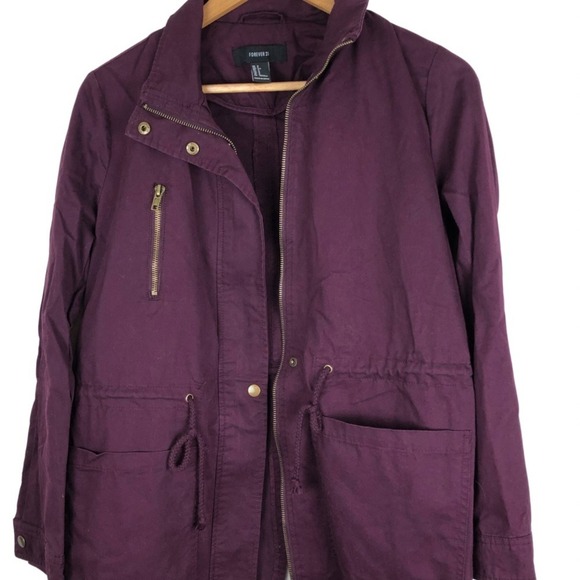 Forever 21 Burgundy Utility Jacket Drawstring Waist Zip Front Women - Picture 10 of 15